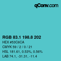 Color code: RGB 83.1 198.8 202 | qconv.com