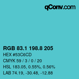 カラーコード: RGB 83.1 198.8 205 | qconv.com