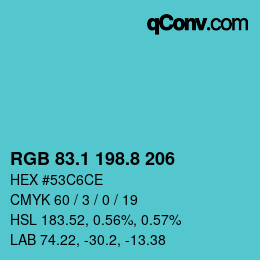 カラーコード: RGB 83.1 198.8 206 | qconv.com