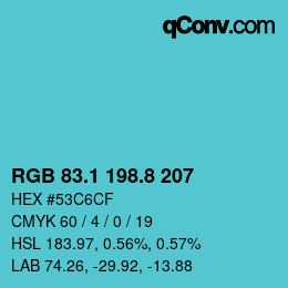 Color code: RGB 83.1 198.8 207 | qconv.com