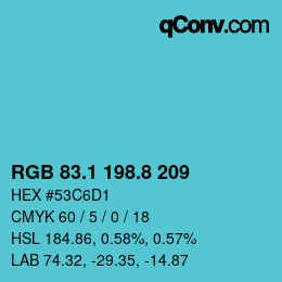 カラーコード: RGB 83.1 198.8 209 | qconv.com