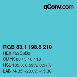 カラーコード: RGB 83.1 198.8 210 | qconv.com