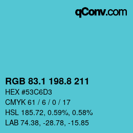 カラーコード: RGB 83.1 198.8 211 | qconv.com