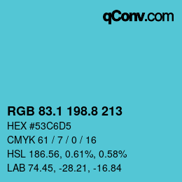 Color code: RGB 83.1 198.8 213 | qconv.com
