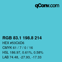カラーコード: RGB 83.1 198.8 214 | qconv.com