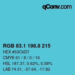 カラーコード: RGB 83.1 198.8 215 | qconv.com