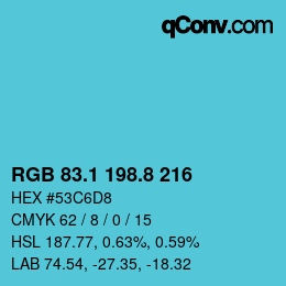 Color code: RGB 83.1 198.8 216 | qconv.com