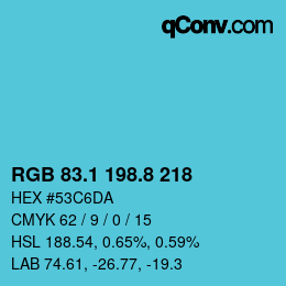 Color code: RGB 83.1 198.8 218 | qconv.com