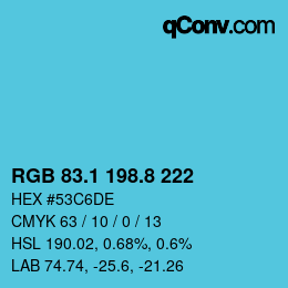 Código de color: RGB 83.1 198.8 222 | qconv.com