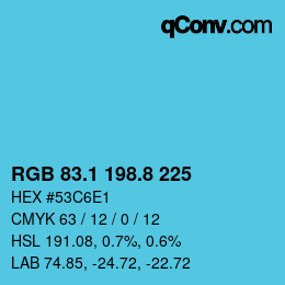 カラーコード: RGB 83.1 198.8 225 | qconv.com