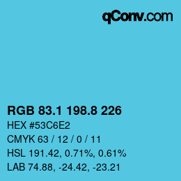 Color code: RGB 83.1 198.8 226 | qconv.com