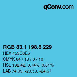 カラーコード: RGB 83.1 198.8 229 | qconv.com