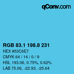 Color code: RGB 83.1 198.8 231 | qconv.com