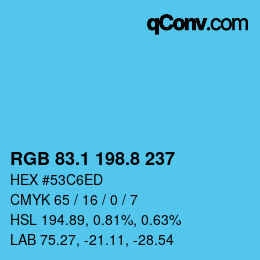 Color code: RGB 83.1 198.8 237 | qconv.com