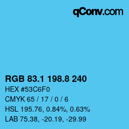 Color code: RGB 83.1 198.8 240 | qconv.com