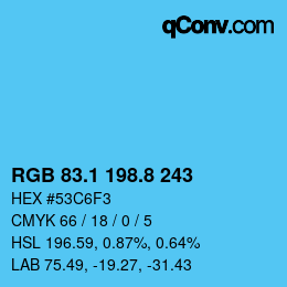 カラーコード: RGB 83.1 198.8 243 | qconv.com