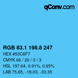 カラーコード: RGB 83.1 198.8 247 | qconv.com