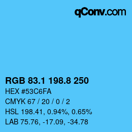 Color code: RGB 83.1 198.8 250 | qconv.com