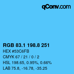 Farbcode: RGB 83.1 198.8 251 | qconv.com