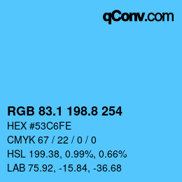 Color code: RGB 83.1 198.8 254 | qconv.com