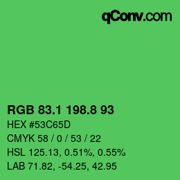 カラーコード: RGB 83.1 198.8 93 | qconv.com