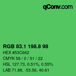 カラーコード: RGB 83.1 198.8 98 | qconv.com