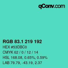 カラーコード: RGB 83.1 219 192 | qconv.com