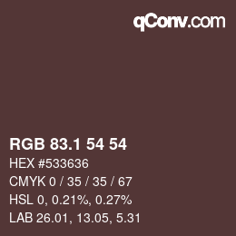 カラーコード: RGB 83.1 54 54 | qconv.com