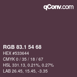 カラーコード: RGB 83.1 54 68 | qconv.com