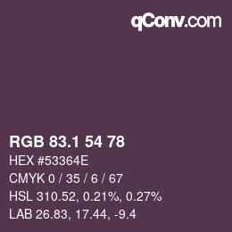 カラーコード: RGB 83.1 54 78 | qconv.com