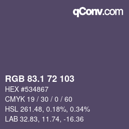 カラーコード: RGB 83.1 72 103 | qconv.com