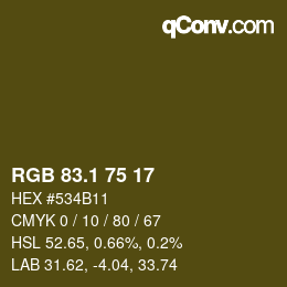 カラーコード: RGB 83.1 75 17 | qconv.com