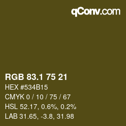 カラーコード: RGB 83.1 75 21 | qconv.com