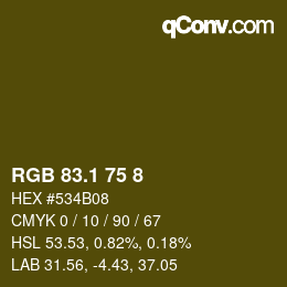 カラーコード: RGB 83.1 75 8 | qconv.com