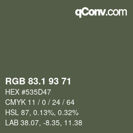 カラーコード: RGB 83.1 93 71 | qconv.com