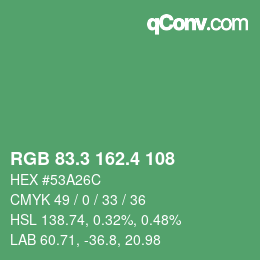 カラーコード: RGB 83.3 162.4 108 | qconv.com