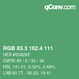 カラーコード: RGB 83.3 162.4 111 | qconv.com
