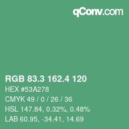 カラーコード: RGB 83.3 162.4 120 | qconv.com