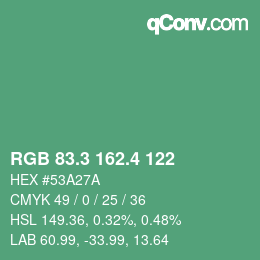 カラーコード: RGB 83.3 162.4 122 | qconv.com
