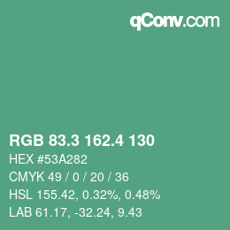 カラーコード: RGB 83.3 162.4 130 | qconv.com