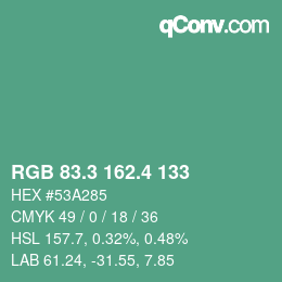 カラーコード: RGB 83.3 162.4 133 | qconv.com