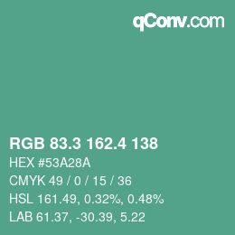 カラーコード: RGB 83.3 162.4 138 | qconv.com