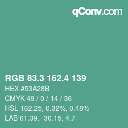 カラーコード: RGB 83.3 162.4 139 | qconv.com