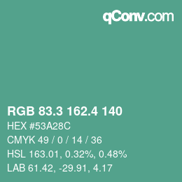 カラーコード: RGB 83.3 162.4 140 | qconv.com