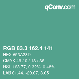 カラーコード: RGB 83.3 162.4 141 | qconv.com
