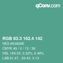 カラーコード: RGB 83.3 162.4 142 | qconv.com