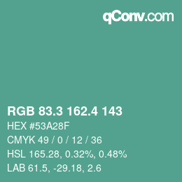 カラーコード: RGB 83.3 162.4 143 | qconv.com
