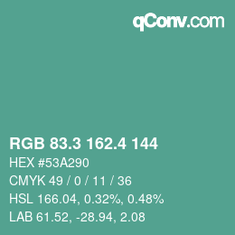 カラーコード: RGB 83.3 162.4 144 | qconv.com