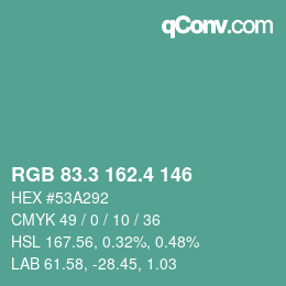 カラーコード: RGB 83.3 162.4 146 | qconv.com