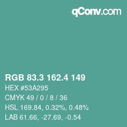 カラーコード: RGB 83.3 162.4 149 | qconv.com